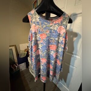 Cupio Cold Shoulder,long sleeve, printed floral knit top